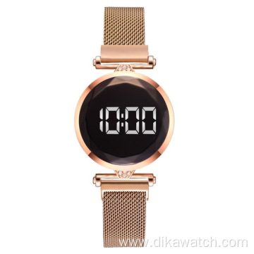 2021 Luxury Digital Magnet Watches For Women Stainless Steel Rose Gold Dress LED Quartz Watch Female Clock Relogio Feminino